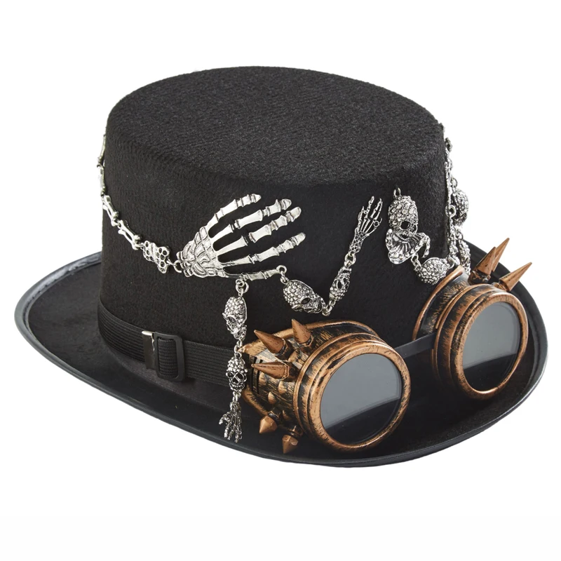 Sombrero de copa Steampunk Punk serpiente esqueleto manos gafas sombrerosapas gorra moda Fedora para hombres mujeres