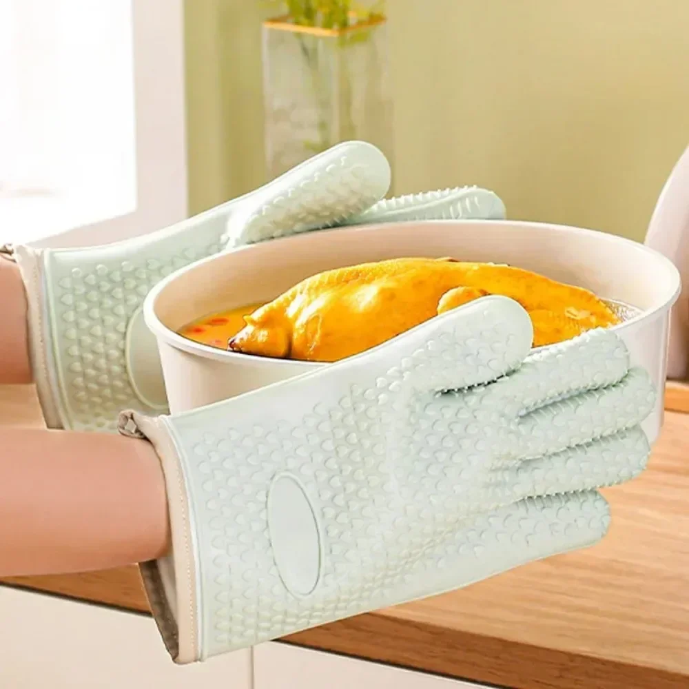 Silicone oven gloves to prevent burns, thick baking mat, heat resistance, insulation, kitchen, microwave, 5 fingers