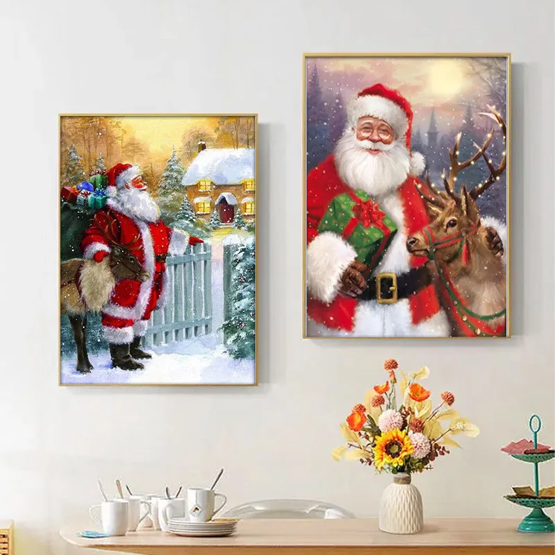 

CHENISTORY Painting By Number Santa Claus DIY Frame Handpainted Canvas Coloring By Numbers Portrait For Home Decor Christmas Gif