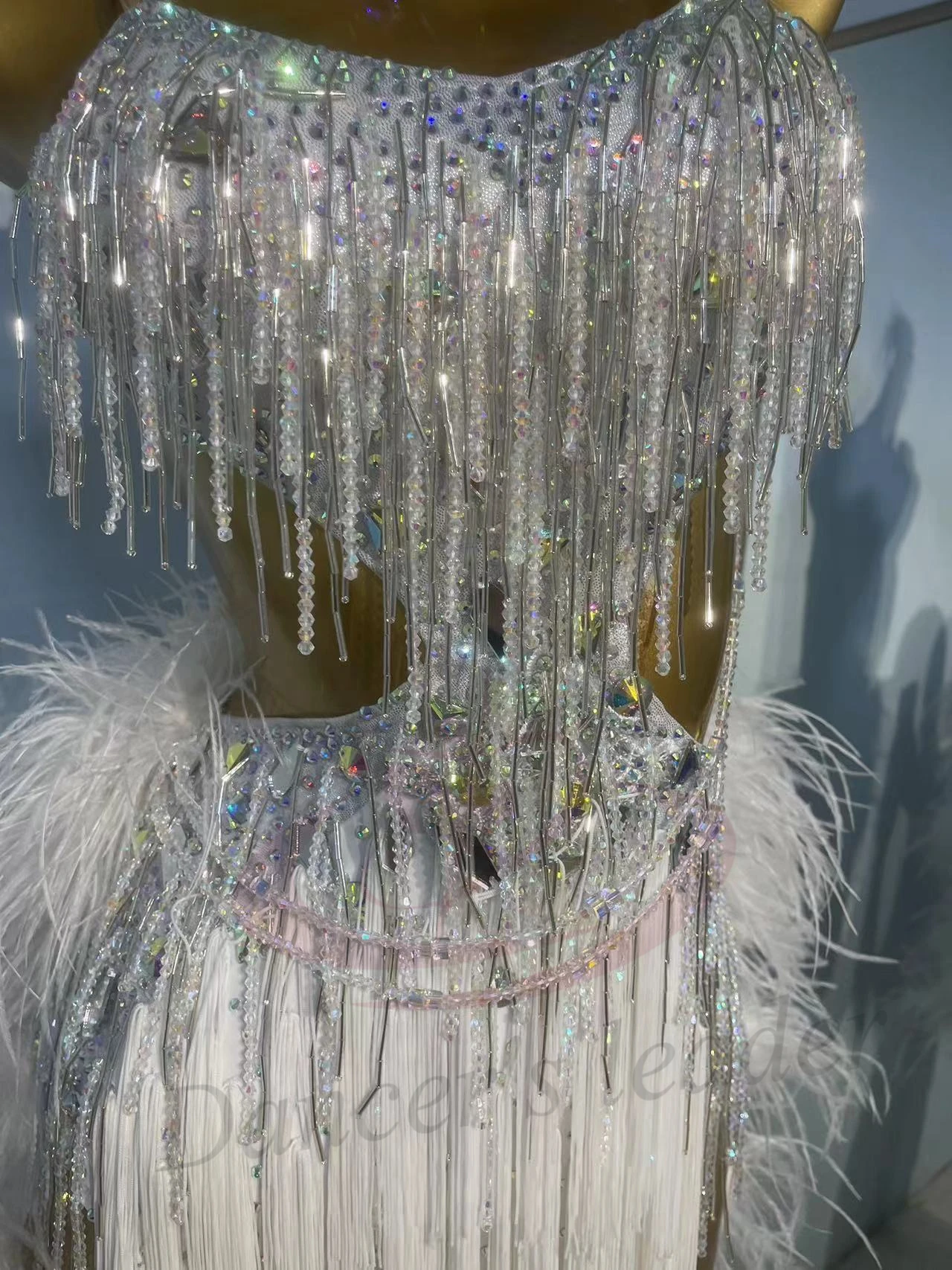 

Платье для латинских танцев, высококачественное белое платье на заказ, пушистый хвост, танго, женская сценическая профессиональная одежда для взрослых