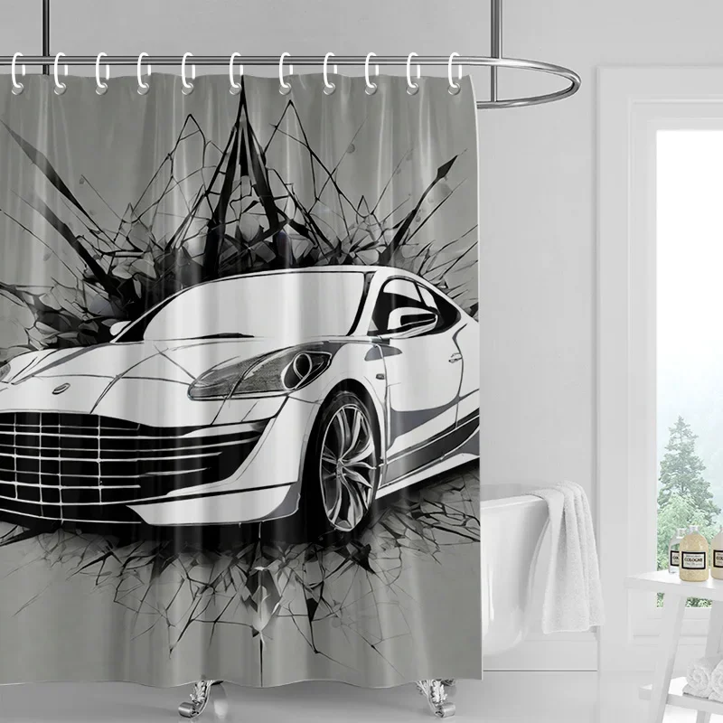 

Креативная автомобильная иллюстрация, занавеска для душа, водонепроницаемая занавеска для ванной комнаты, занавеска для перегородки, украшение для ванной комнаты с 12 крючками