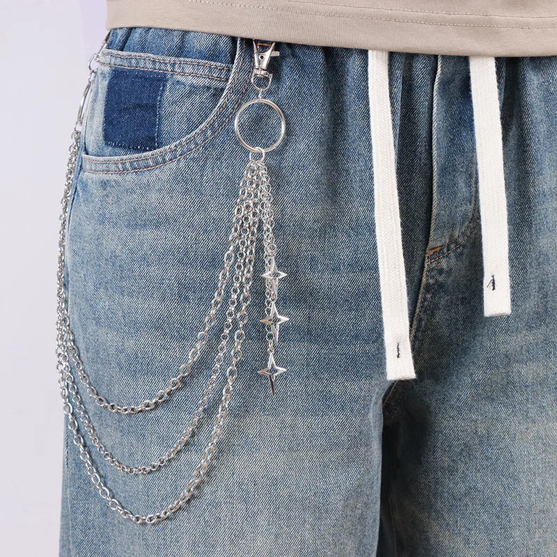 Multi‑Layer Star Charm Pants Chain Silver Metal Waist Chain Y2K Gothic Punk Jeans Keyring Cool Harajuku Streetwear Jewelry