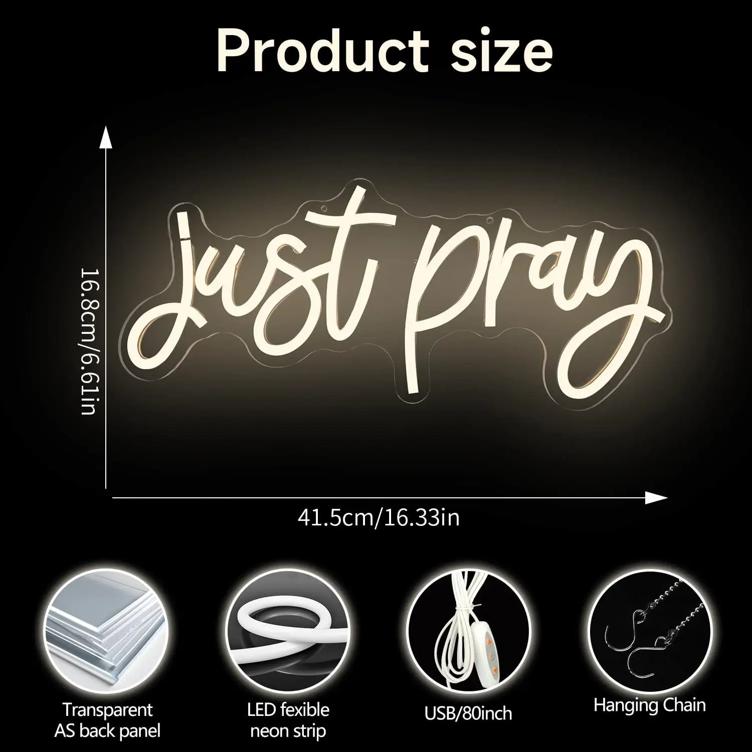 Just Pray Neon Sign USB Powered LED Light for Prayer Room Church Bedroom Wall Decor Christian Religious Gifts Wall Lights