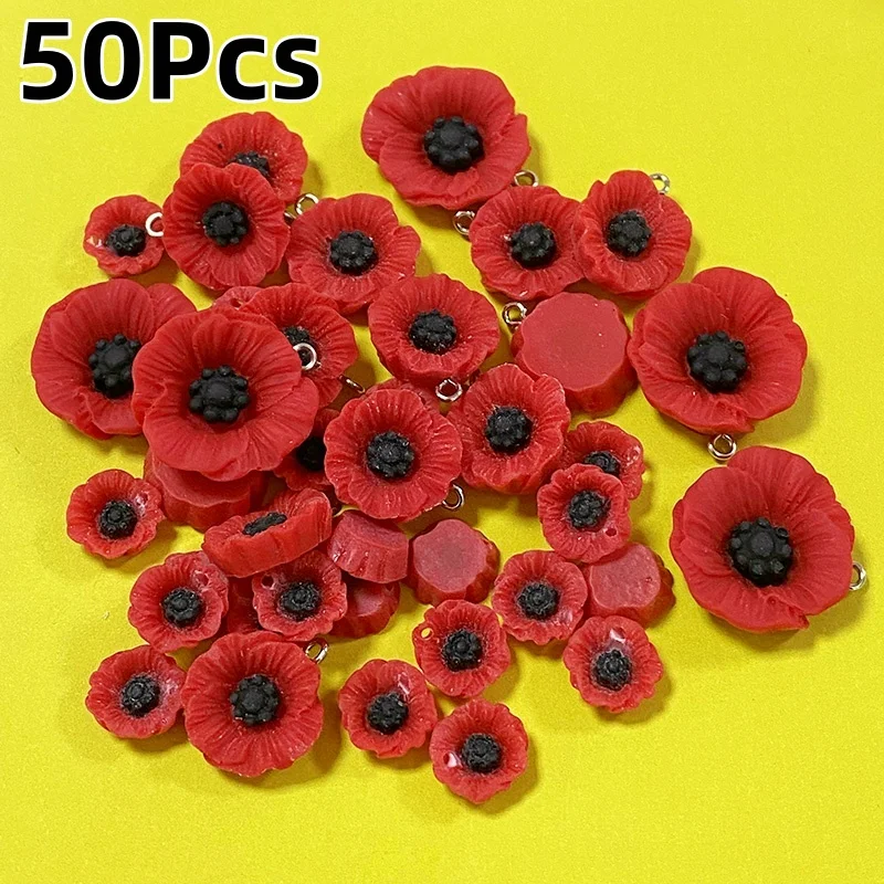 50 قطعة زهرة الخشخاش السلمية الراتنج السحر بالجملة 12/17/21 مللي متر الزهور قلادة DIY بها بنفسك لصنع المجوهرات القرط