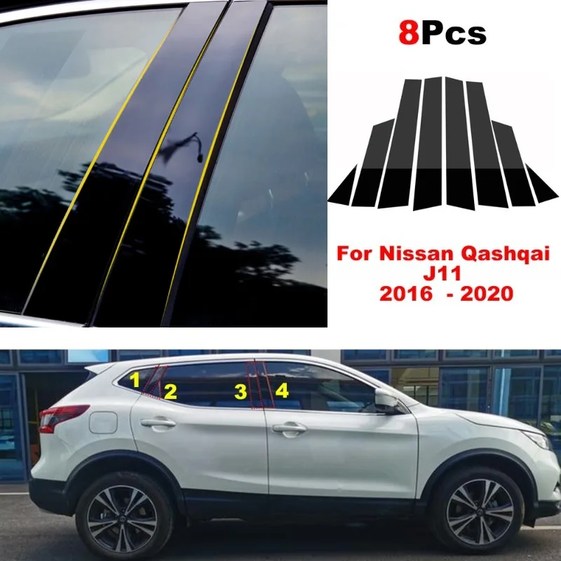 Car Polished Pillar Posts Door Window Trim Cover Moulding For Nissan Qashqai J10 J11 Titan X-Trail Rogue T32 BC Column Sticker