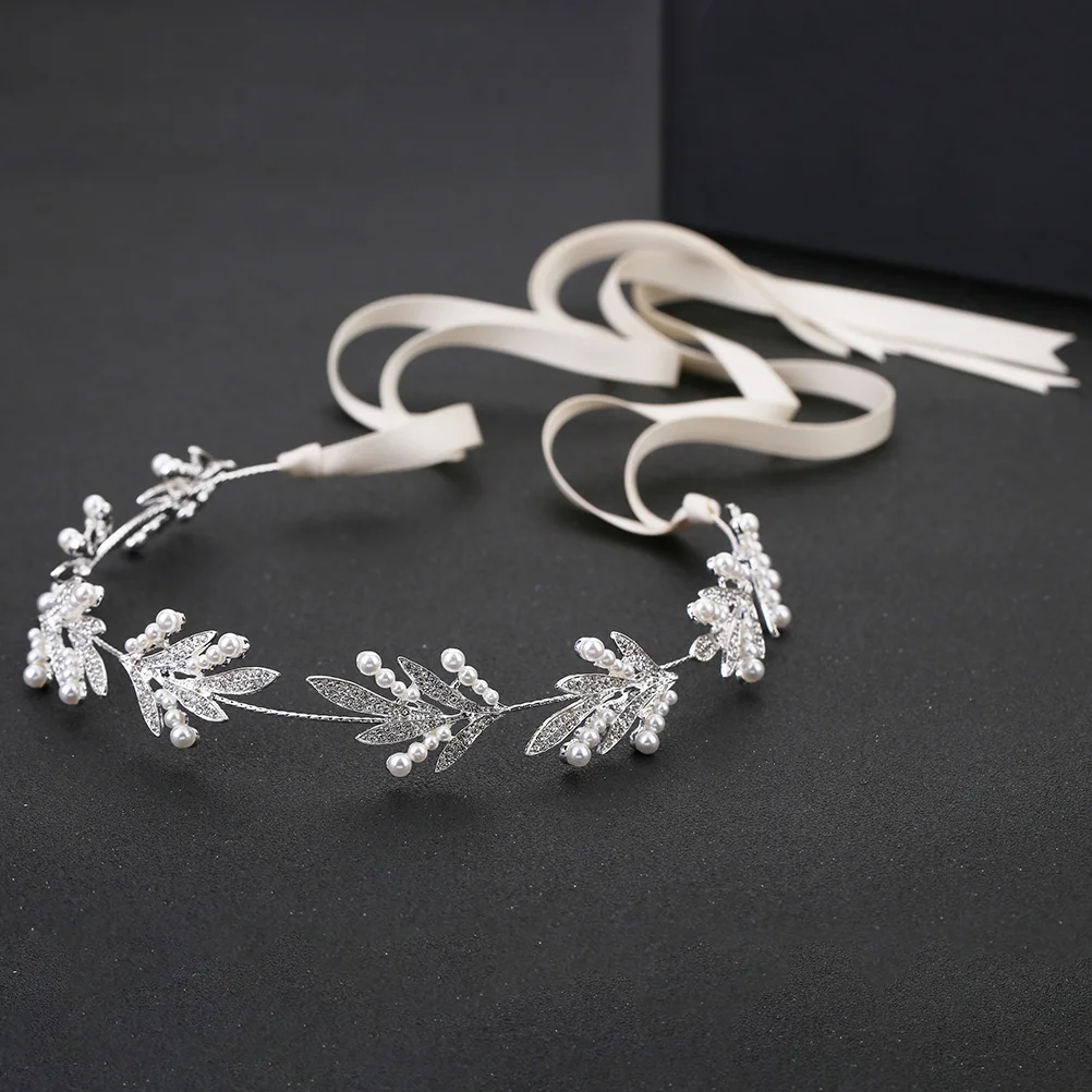 

Pearl Headband Rhinestone Leaf Design Elegant Bridal Hair Accessory for Wedding Party Prom Evening Celebration Shine with Grace