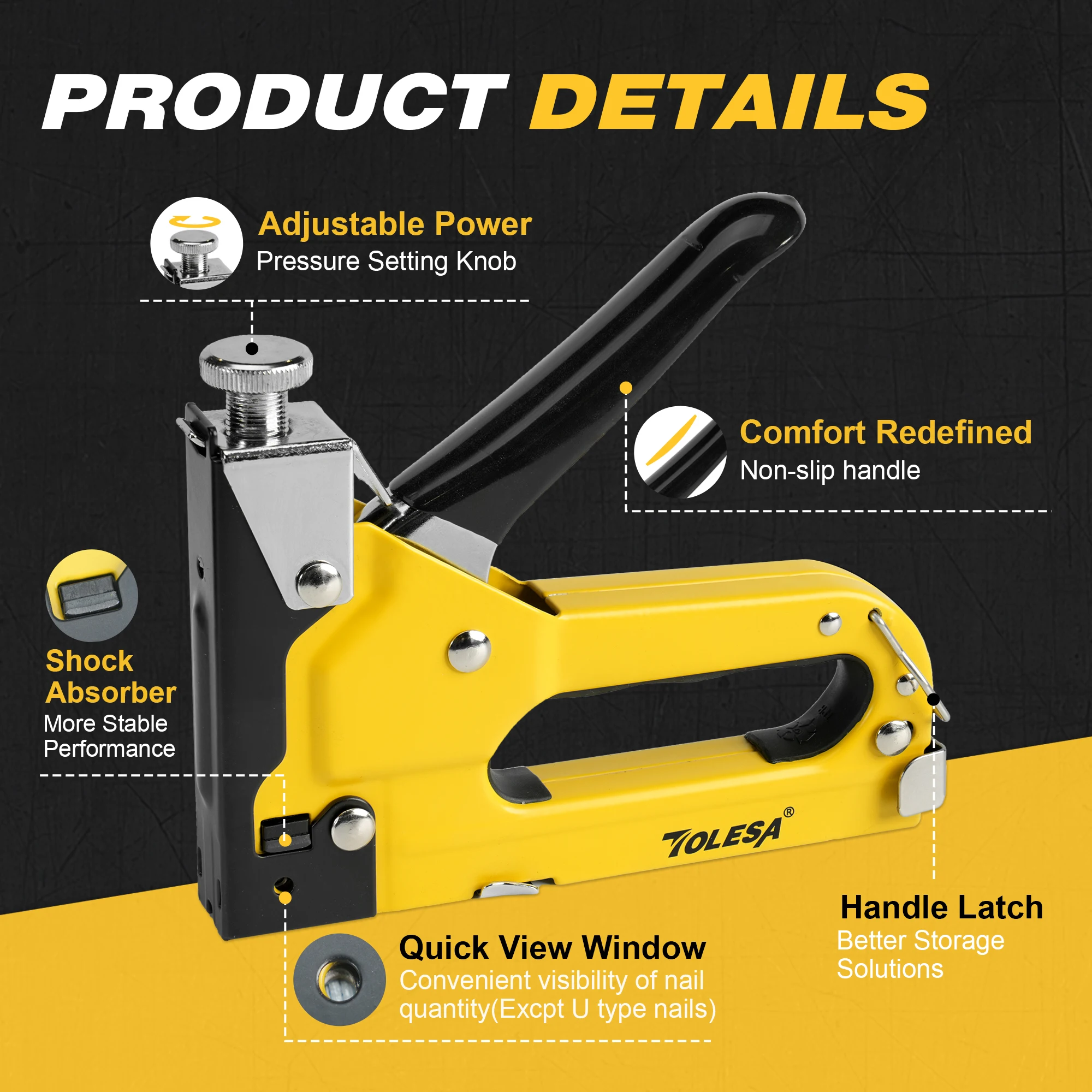 TOLESA الثقيلة التيلة مجموعة أدوات المسدس 4 في 1 المفروشات دليل دباسة بندقية مع 2000 ستابلز للخشب النجارة الحرف الجدار DIY بها بنفسك