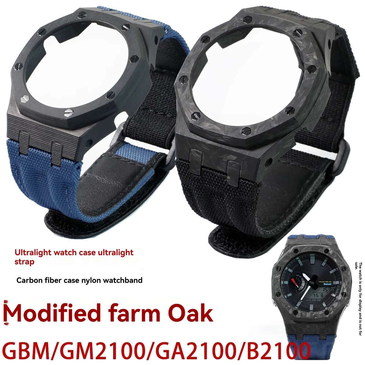 Carbon Fiber Case + Nylon Elastic Hook & Loop Genuine Leather Strap Mod Kit For GBM GM2100 GA2100 CasiOak Watch Modification Acc