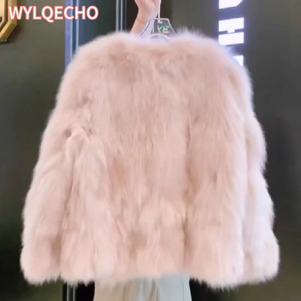 Korean Sweet Girl Imitation Fox Fur Environmental Fur Coat Women Fashion 3d Flower V-neck Slim Loose Plush Coats 2023 Winter New