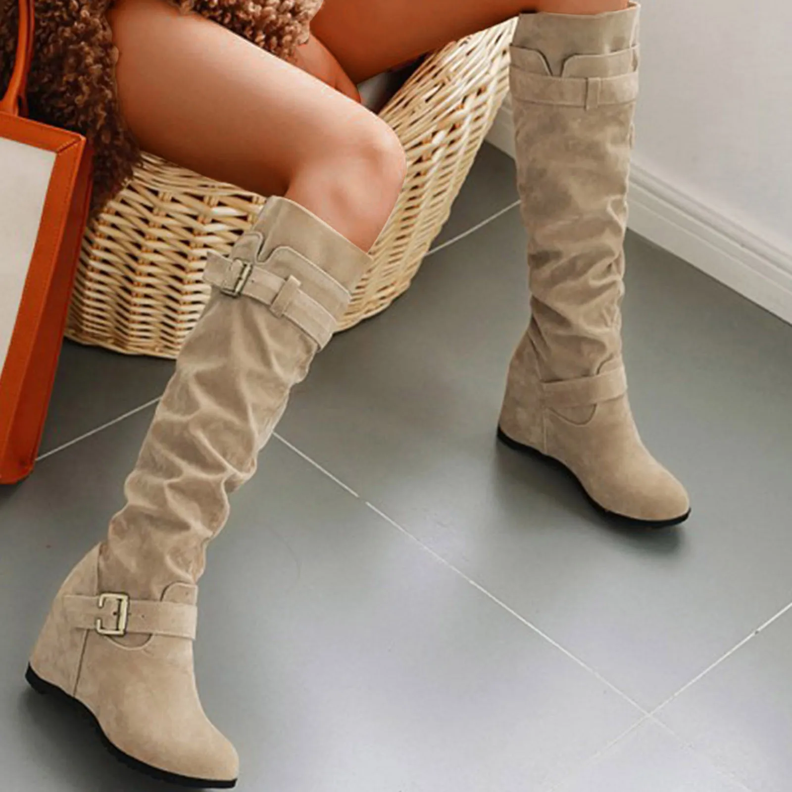 

Vintage Boots Short Boots Thick High Heel Boots Women'S Boots Solid Suede Wedges Boots Female Zapatos Mujer Chaussure Femme 2024