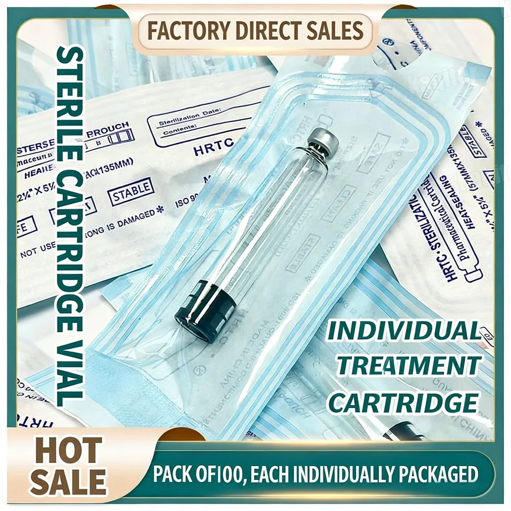 

100 шт. пустых стерильных картриджей-флаконов объемом 3 мл в индивидуальной упаковке для инъекционных ручек с гиалуроновой кислотой и инсулином, одноразовые