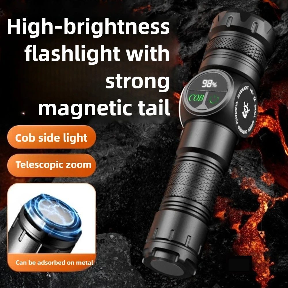 ABS เลเซอร์สีขาว + ไฟฉาย COB ชาร์จ USB ในตัวโคมไฟตั้งแคมป์กลางแจ้งซูมไฟฉาย LED สีแดงและสีน้ําเงินระยะไกล