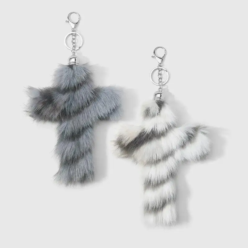 Ästhetischer Zebra-Leoparden-Print Kreuz-Schlüsselanhänger Punk Grunge Rock Charm Gothic Schmuck Accessoires – Detail 8