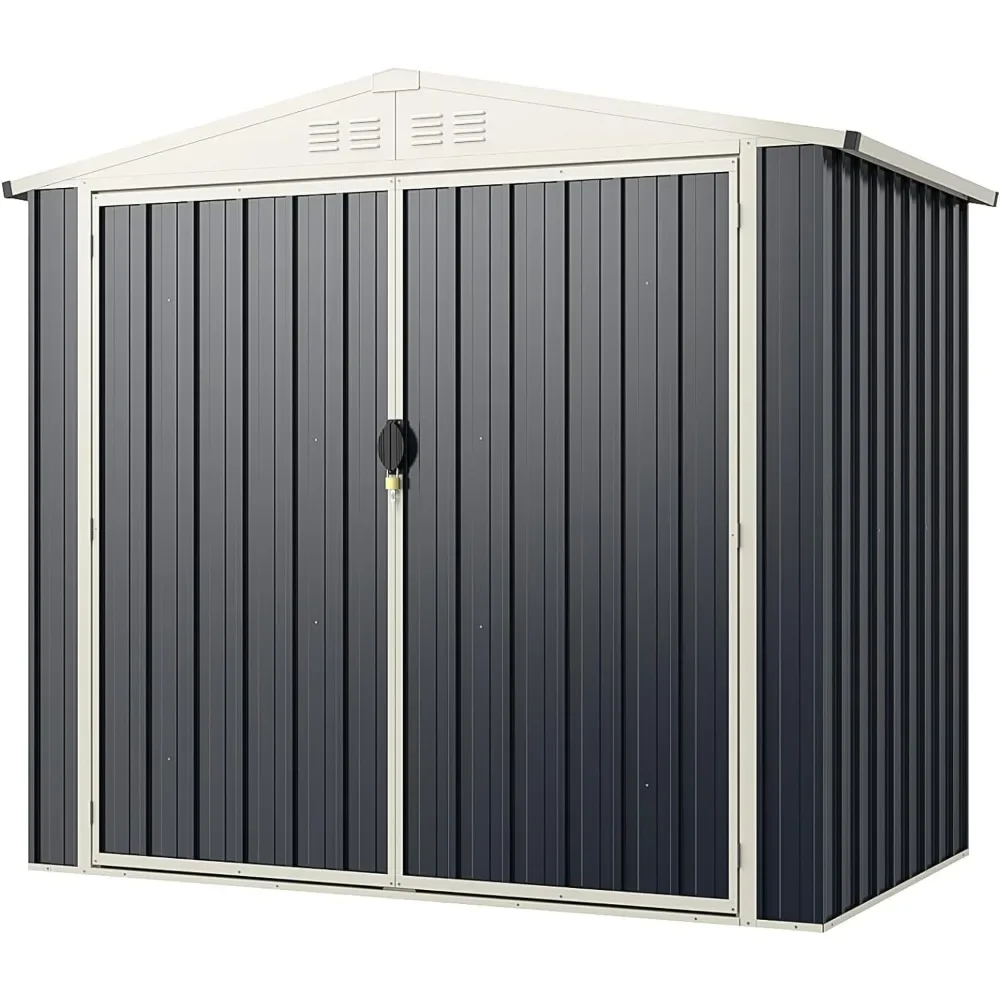 7 X 4 FT Outdoor Storage Shed, Snap-on Structures, Steel Utility Storage House W/Lockable Door, Outdoor Storage Shed