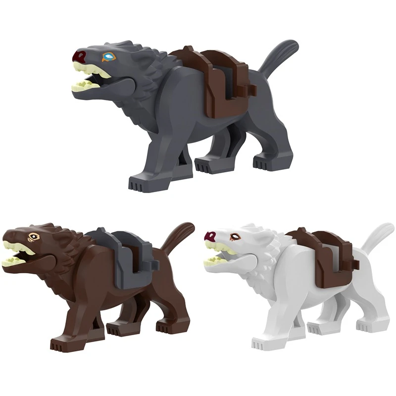 Medieval Animals Series Brown/Gray/White Wolf Mount Assembling Small Particle Building Blocks DIY Bricks Toys For Kids Gifts