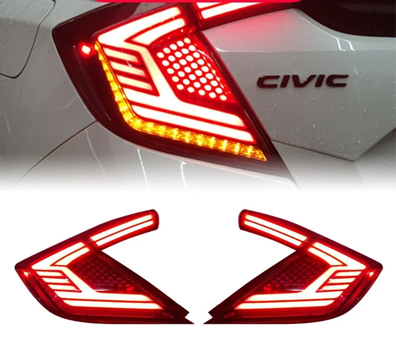 For The Tenth Generation Civic Hatchback Boomerang Tail Lights, LED Rear Tail Light Assembly Streamer Steering Reversing Lights