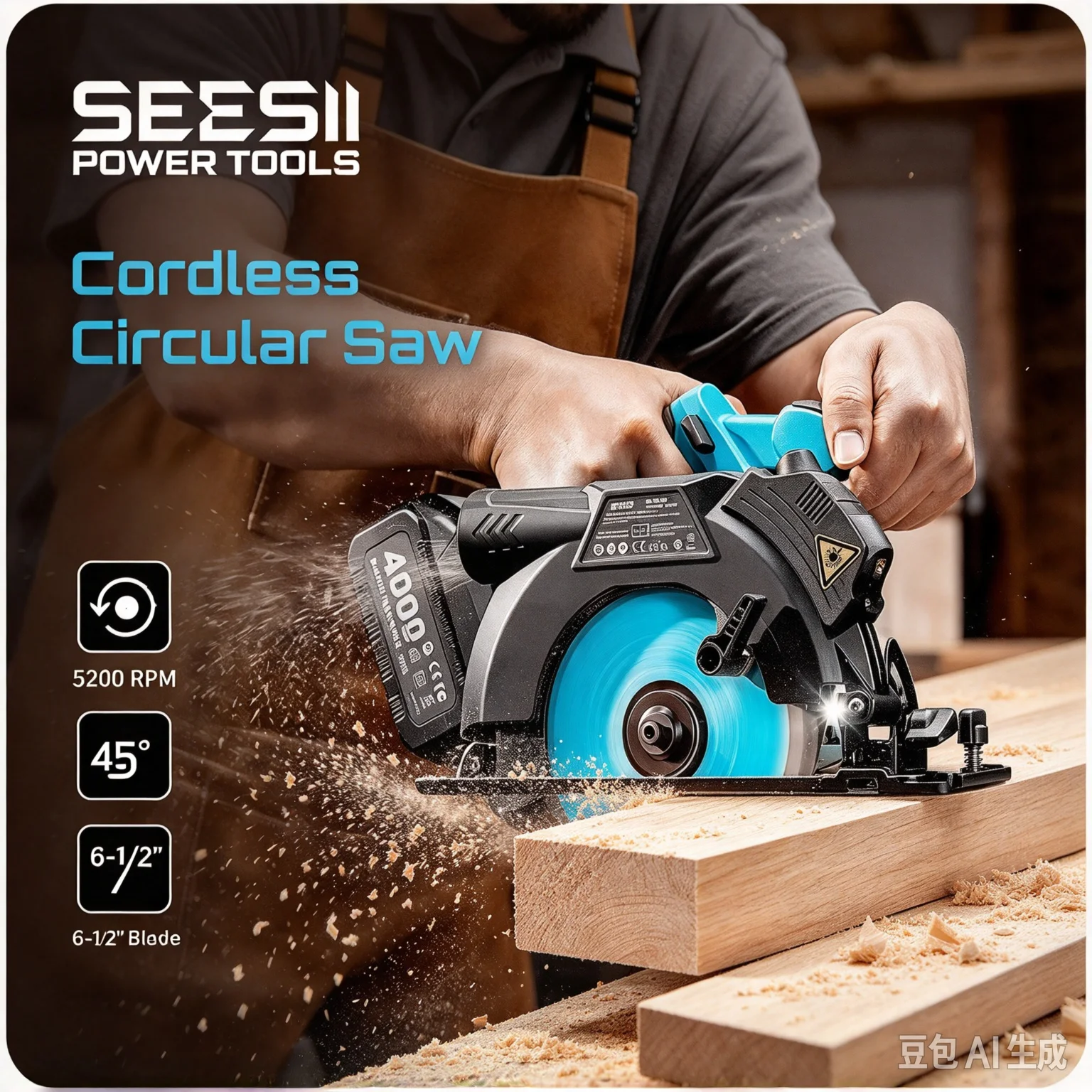 SEESII Electric Circular Saw 6-1/2 Inch Cordless Rechargeable Portable Cutting Wood Power Tool 45degree Cut Adjustment Saw For Makita Battery Pin