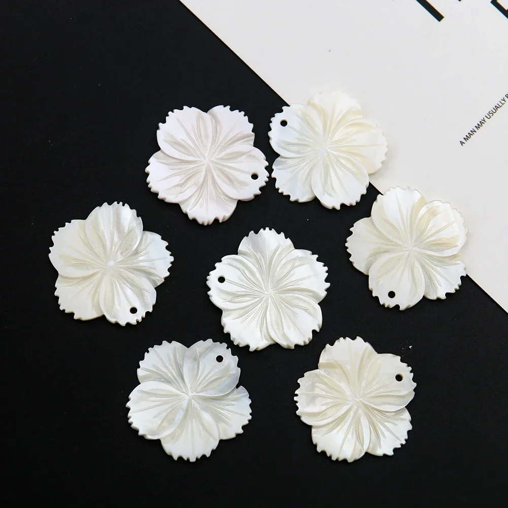 2pcs Natural White Sea Shell Carved Flower Charms Sakura Peach Blossom MOP DIY Necklace Earring Hairpin Jewelry Making Accessory image 2