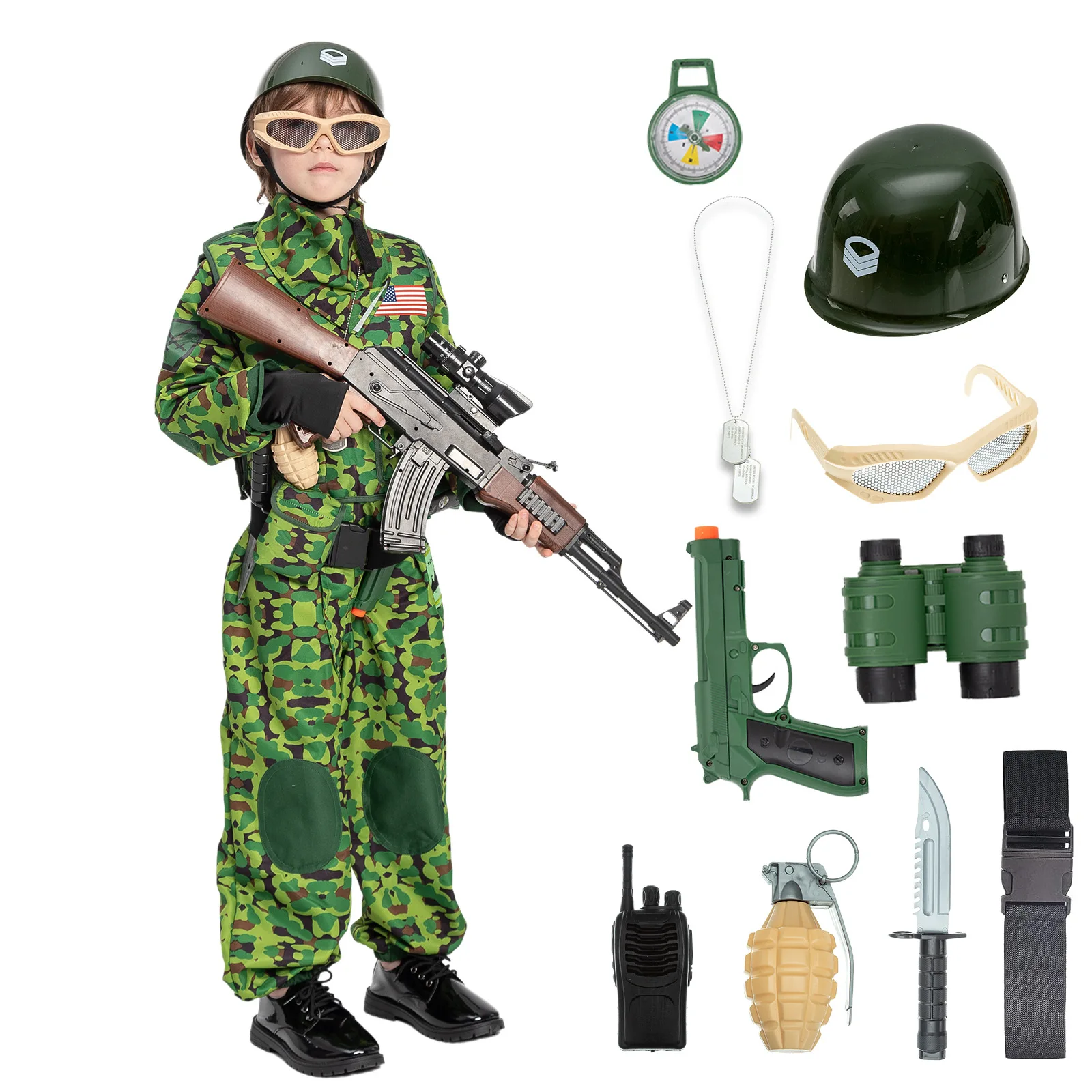 

2025 New Arrival Boy Army Battle Soldier Halloween Fancy Dress Up Kids Military Soldier Costume