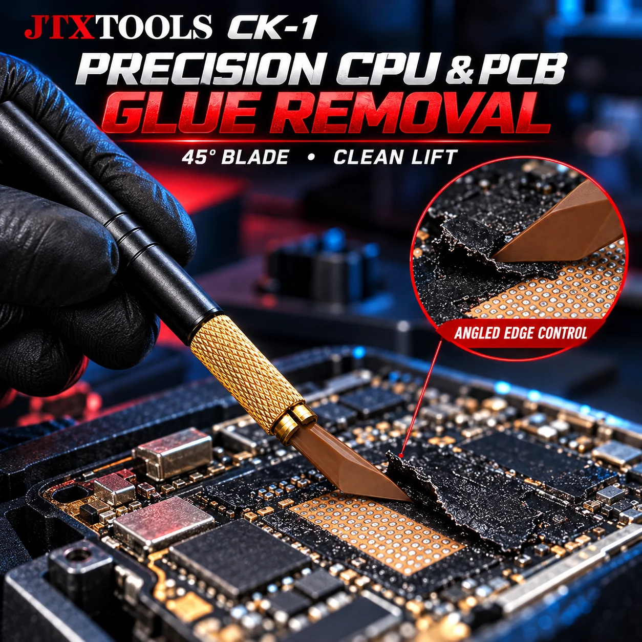 JTXTOOLS CK-1 CK-2 CPU Glue Removal Blade Set Heat Resistant Angled Scraper for BGA IC Chip PCB Motherboard Repair Cleaning Tool