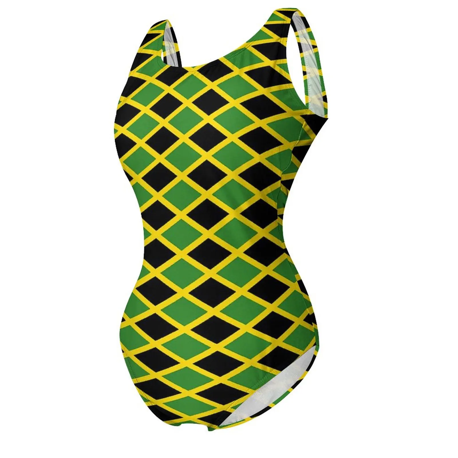 Jamaica Flag Swimsuit Green And Yellow Swimwear One-Piece Vacation Bath Bodysuit Cut Out Bathing Suit Women Push Up Beach Wear