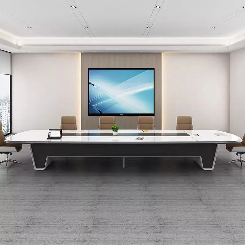 طاولة مؤتمرات مطلية راقية، طاولة طويلة، طاولة تفاوض بسيطة وحديثة لغرفة الاجتماعات