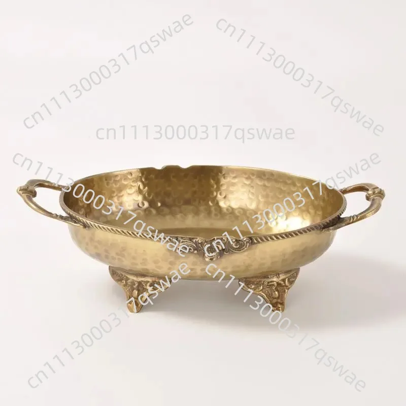 Hand hammer pattern engraved brass household coffee table fruit plate