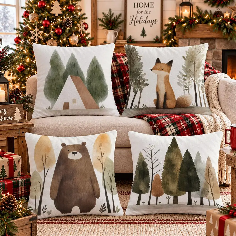Quiet Forest Stories Cushion Cover Soft Short Plush Pillow Cover Smooth Cozy Texture Cushion Case Home Decor