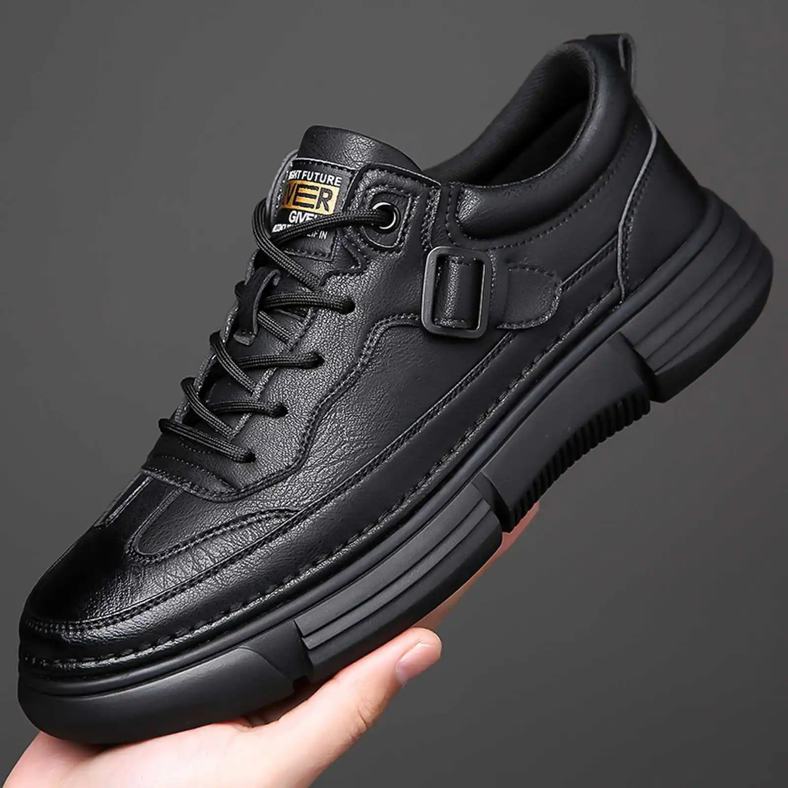 

Autumn New Designer Leather Sneakers for Men Solid Color Fashion Casual Shoes Male Antiskid Lace Sports Board Shoes Man