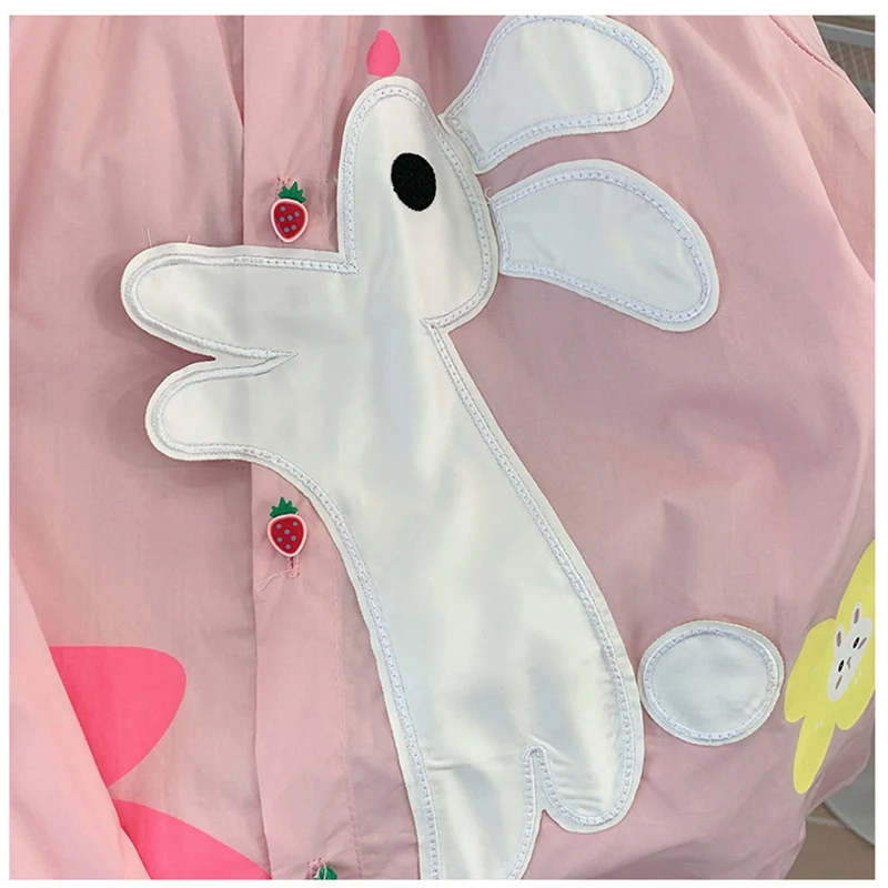 New Spring Autumn Girls Dress Cartoon Rabbit Embroider Cute Full Sleeve Princess Dress For Kids Children Birthday Present