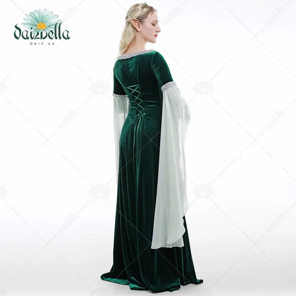 DAIZBELLA-Costume Renaissance Médiéval pour Femme, Robe Rétro Historique Faite à la Main, Robe en Velours avec Manches en Mousseline de Soie