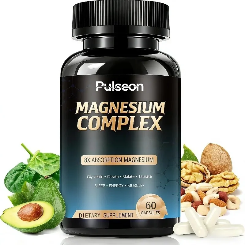 Magnesium Complex Supplement 600mg Capsule Containing Vitamin D3, K2B, Glycine, Citric Acid, Malic Acid, Taurine