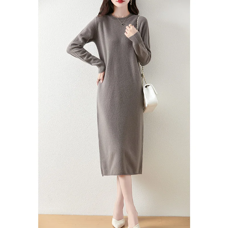 Hot Sale 100% Wool Knitting Dresses Women Autumn Winter New Fashion Length-keen Warm Best Quality Dress Female Cashmere Skirt