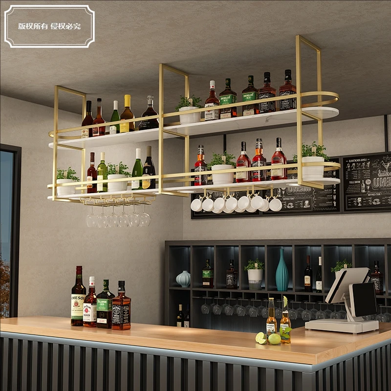 رف النبيذ من الحديد المطاوع على الطراز الصناعي، رف شماعات، طاولة بار، مطعم، بار، سقف معلق للمطبخ، خزانة معلقة