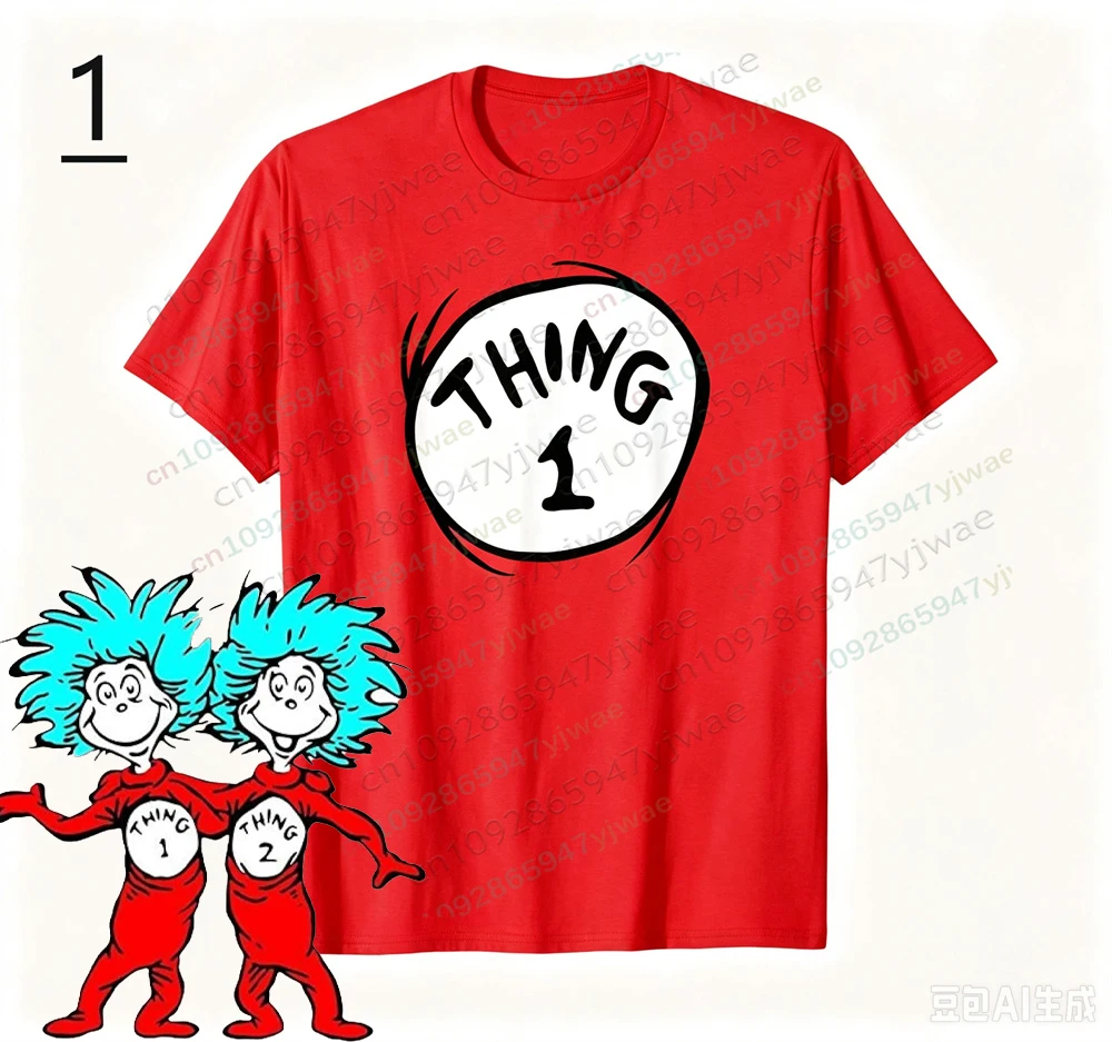 Thing 1 Thing 2 Emblem T-Shirt Cosplay Clothing The Cat In The Hat Cartoon Animation T Shirt Summer Adult KId's T-shirts