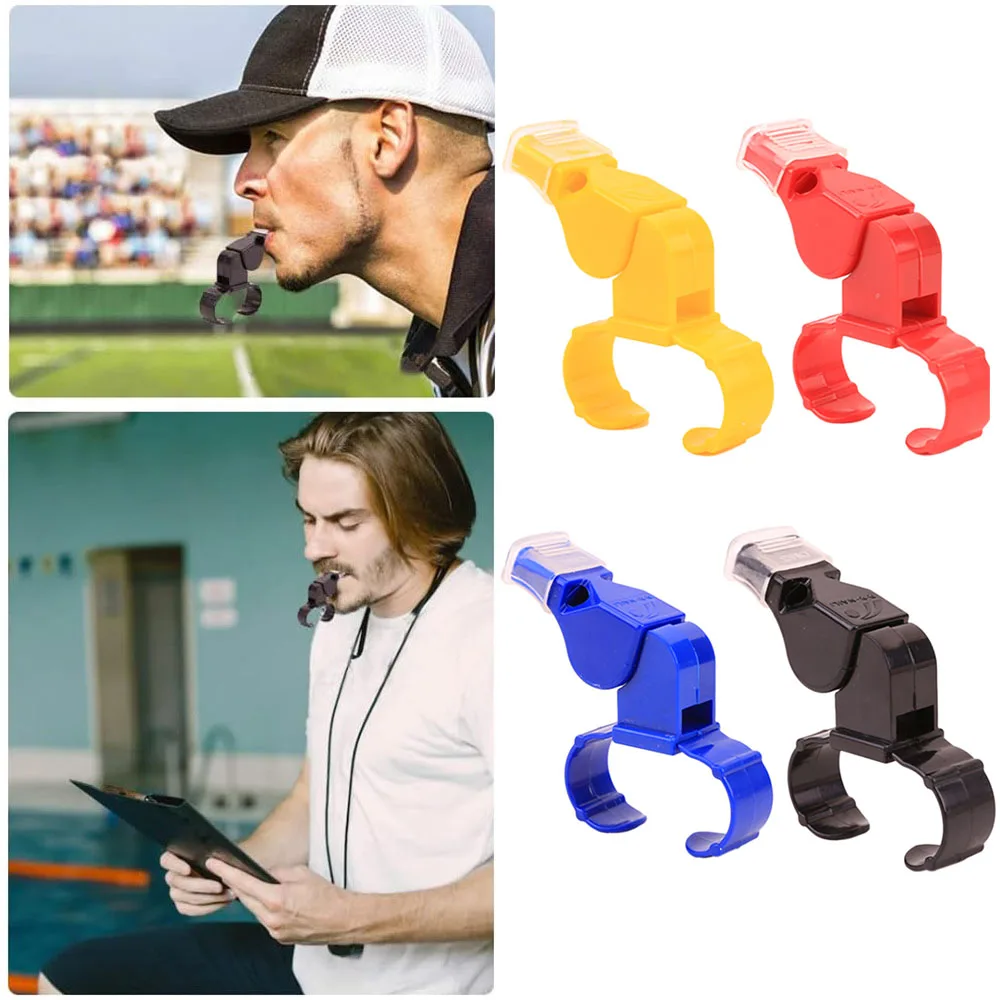 

Referee Finger Whistle Football Training Equipment Whistles Safe Plastic Ring Whistle Finger Whistle With Tooth Guard Sport Tool