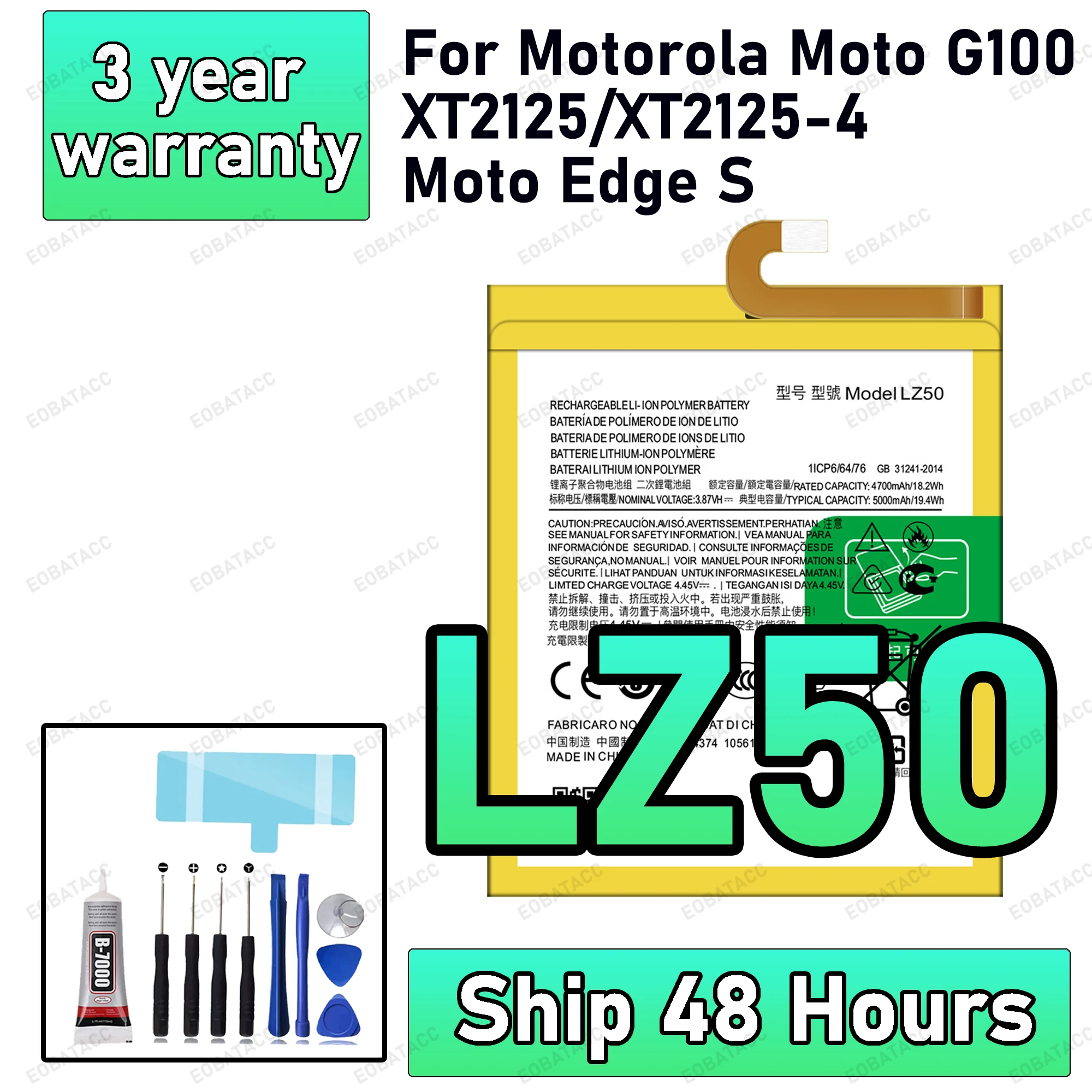 

100% New High Quanlity LZ50 Battery For Motorola Moto G100/XT2125-4/MOTO Edge S Replacement Batteries batteria+Free tools