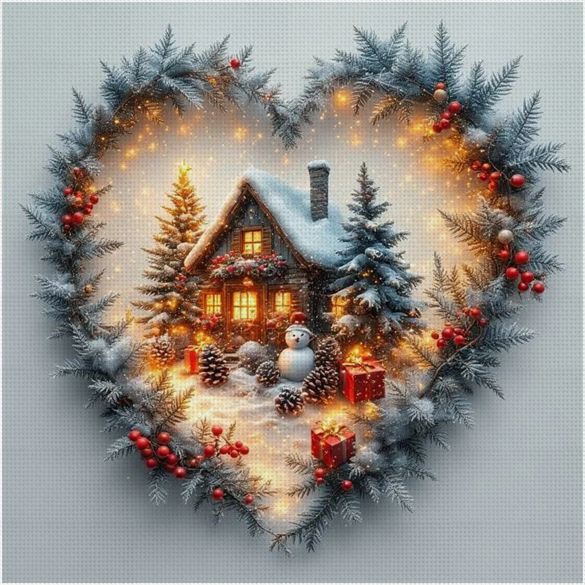 Gemütliches Cottage-Kranz-Kreuzstich-Set zum Selbermachen, 11CT-Stickerei, Heimwanddekoration, Geschenk, handgefertigtes Material, rahmenlos, halbfertig, 36 x 36 cm