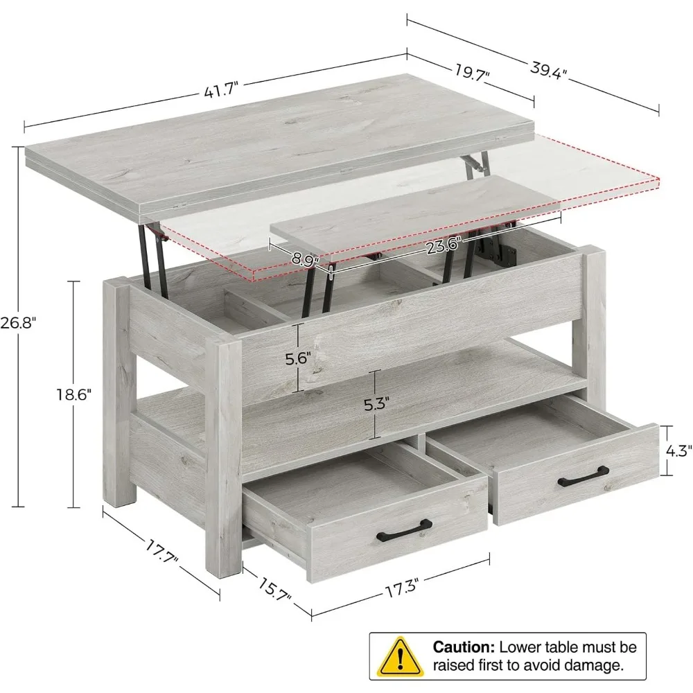 Coffee Table Lift Top, Multi-Function Convertible Coffee Table with Drawers and Hidden Compartment, Coffee Table Converts