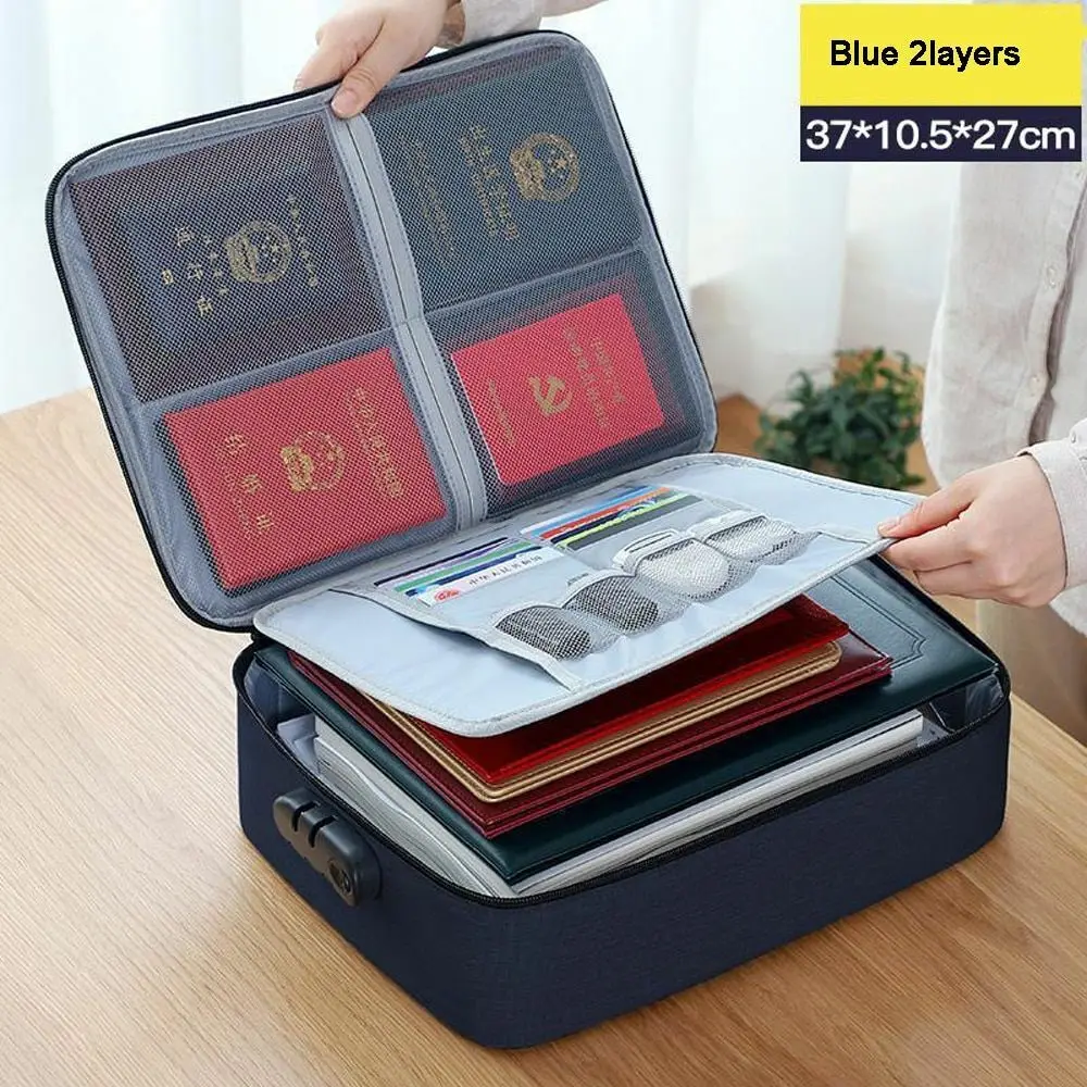 Document Storage Bag Multi-Layer Large Capacity Certificate File Organizer Case License Important Document Storage Box With Lock