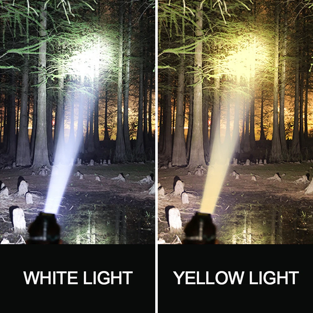 T8/L9 Led Sensor Headlamp Rechargeable Headlight Long Range Zoomable Fishing Head Torch Waterproof Built-in battery White Yellow