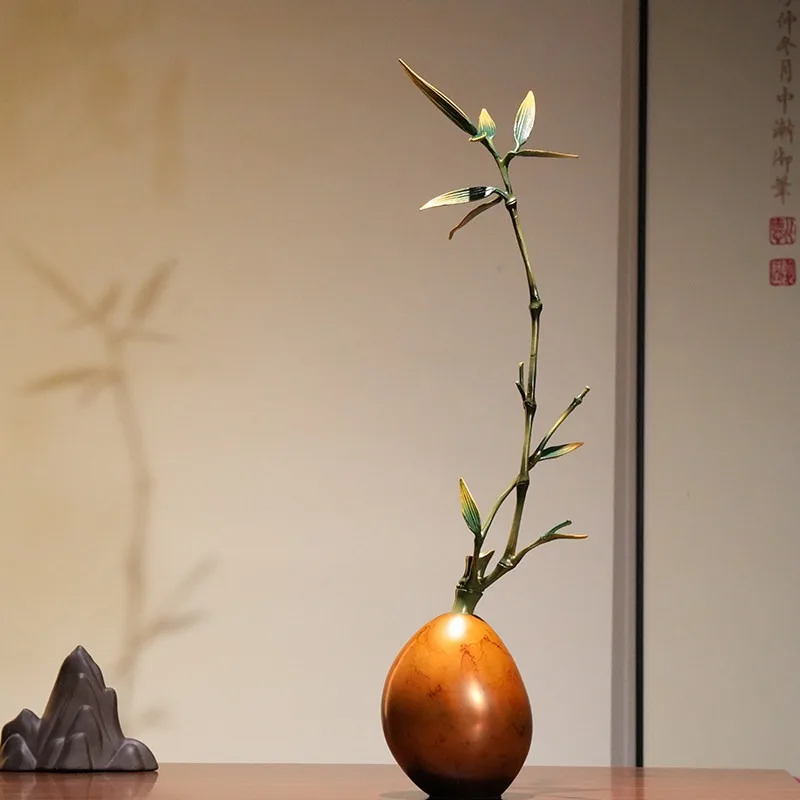 Copper Orchid Zen Figurine, Chinese Vintage Tea Table Entryway Decor, Solid Brass Handcrafted Ornament for Home Tea Room