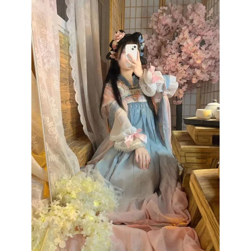 Spring Sweet Blue Pink Princess Hanfu Dress Stage Performance Clothing for Women Chinese Style Classical Dance Hanfu Dresses