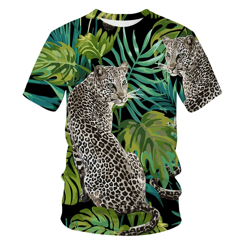 Hot Summer Men\'s T Shirt 3D Printed Jungle Camouflage Animal Tiger Leopard Pattern Personality Short Sleeve Loose O Collar Shirt