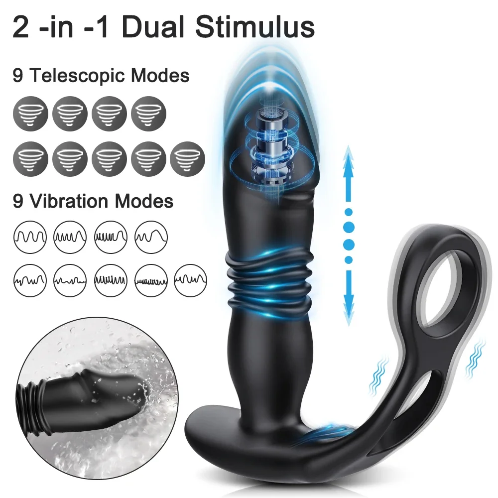 Tapón Anal de empuje para hombres, masajeador de próstata, aplicación, vibrador Anal, tapón Anal vibratorio telescópico, estimulador de próstata, juguete sexual para hombres