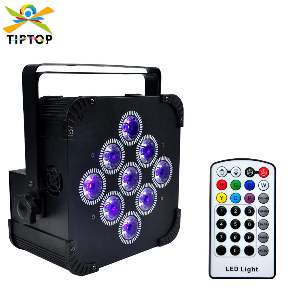 Freeshipping Battery Powered 9x18W RGBWA Purple LED Display Wireless Remote IR Led Par Light Black Case Full Color TP-B0918A