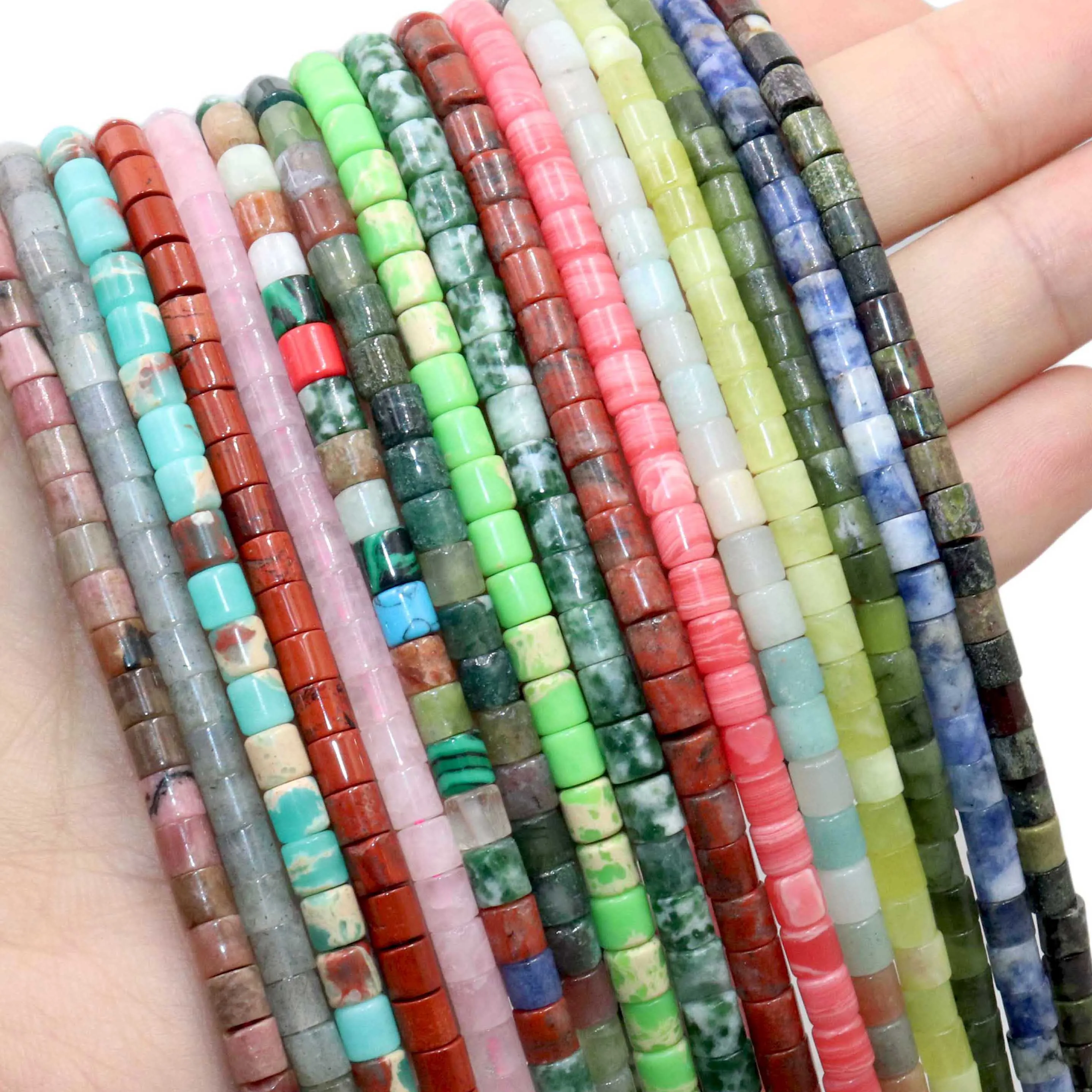 4X4MM Natural Stone Cylindrical Shape Amazonite Agates Jaspers Loose Spacer Beads For Jewelry Making DIY Necklace Accessories