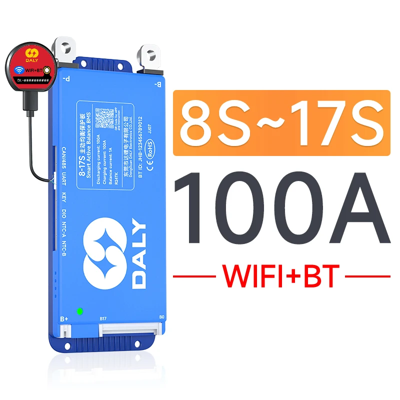 DALY 100 BMS Lifepo4 4S 7S 8S 10S 16S 17S 24S 60A 100A 150A 300A BMS met Actieve Balancer Ingebouwde Bluetooth WIFI RS485CANBUS