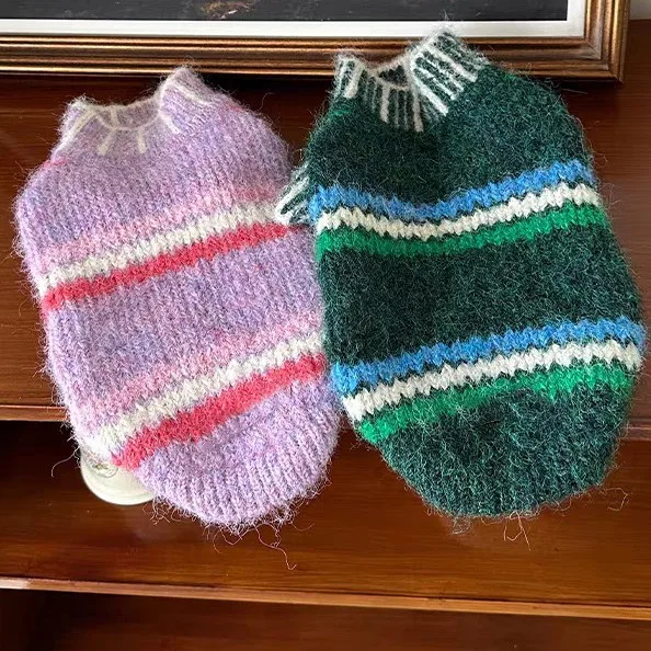 

Повседневная полосатая вязаная одежда для домашних животных: теплые свитера для собак и кошек на осень/зиму, для щенков, йоркширских терьеров, мальтезе, мелких пород собак