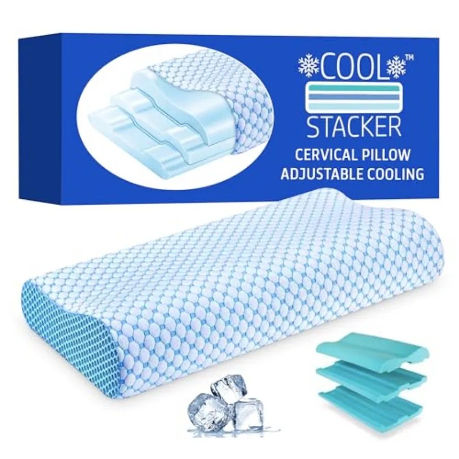 

Cool Stacker Contour Adjustable Height Cooling Cervical Pillow. Custom Fit 3 Layer Memory Foam. Cooling Tech Ice Silk Fabric Pi